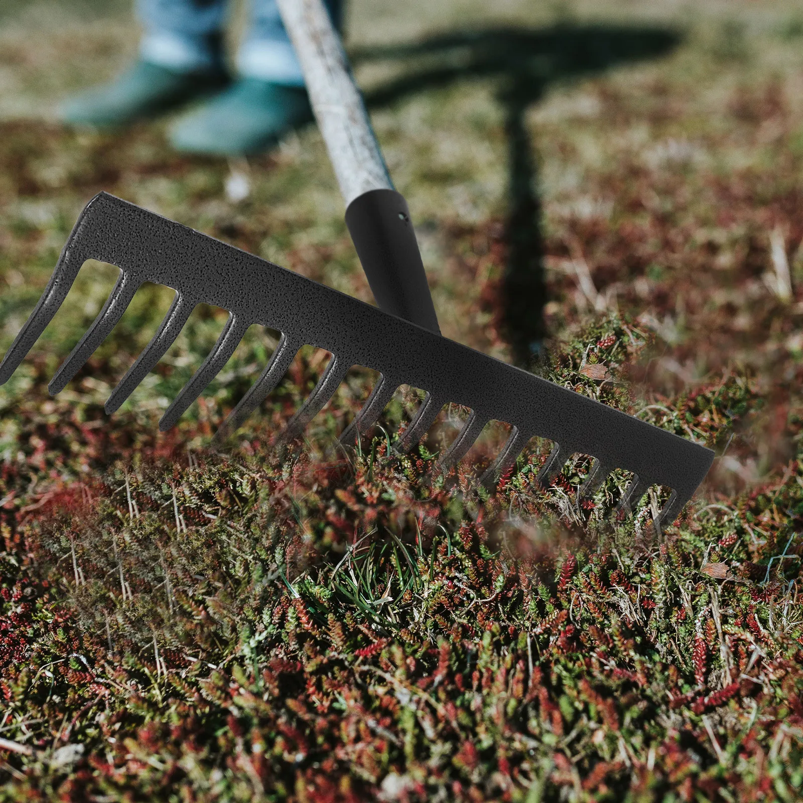 

14-Teeth Garden Rake Metal Head Durable for Yard Leaf Cleaning Practical Gardening DIY Tool Accessories Black Without Handle