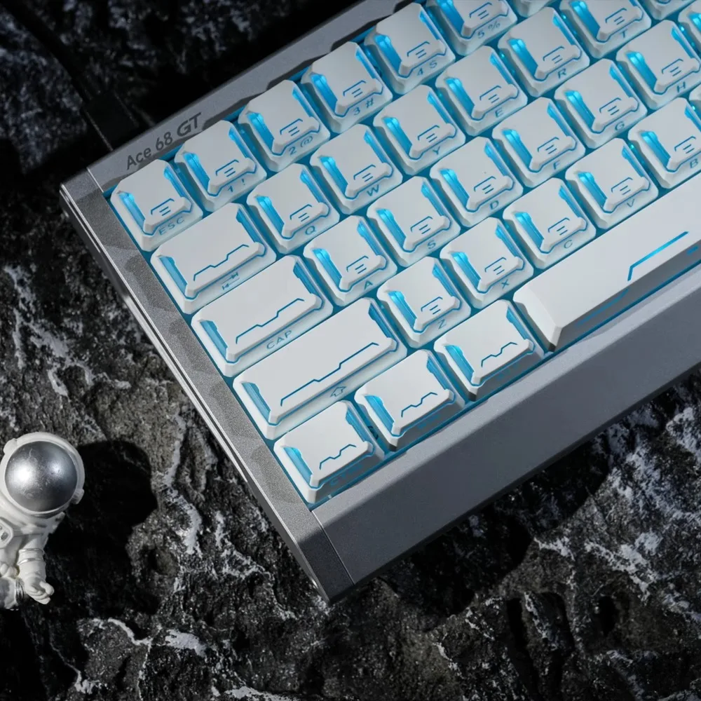 136 Keys White Blue Star Shuttle Keycaps Cherry Profile Shine Through Double Shot PBT keycaps Side Print Backlit Key Cap
