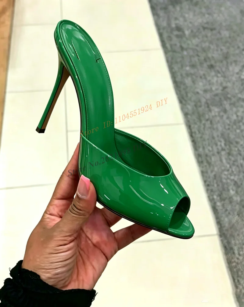 100Mm Stiletto Heeled Blue Patent Mules Thin High Heel Slip On Snadals Woman Summer Shoes view 6