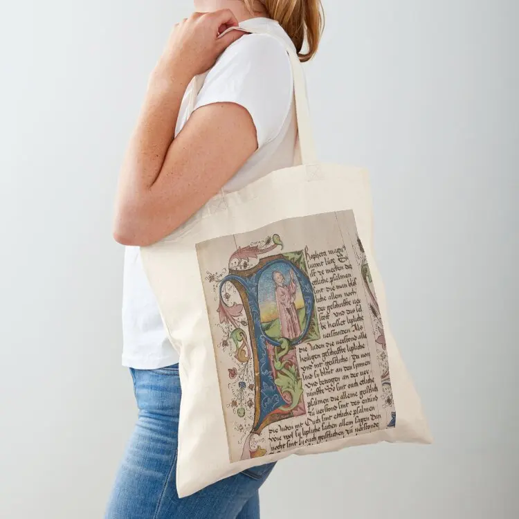 

Initial P in a medieval illuminated manuscript Tote Bag Canvas free delivery bags bags for women