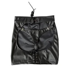 Minifalda Sexy de cuero sintético para mujer, falda con Tanga, azotes, Bondage de baile, lencería erótica, ropa de Club nocturno