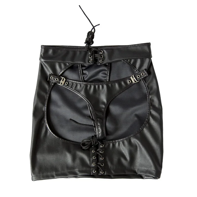 Hot Sexy Women PU Faux Leather Mini Skirt with Thong Spanking Skirt Club DS Dance Bondage Erotic Lingerie Skirt Night Clubwear