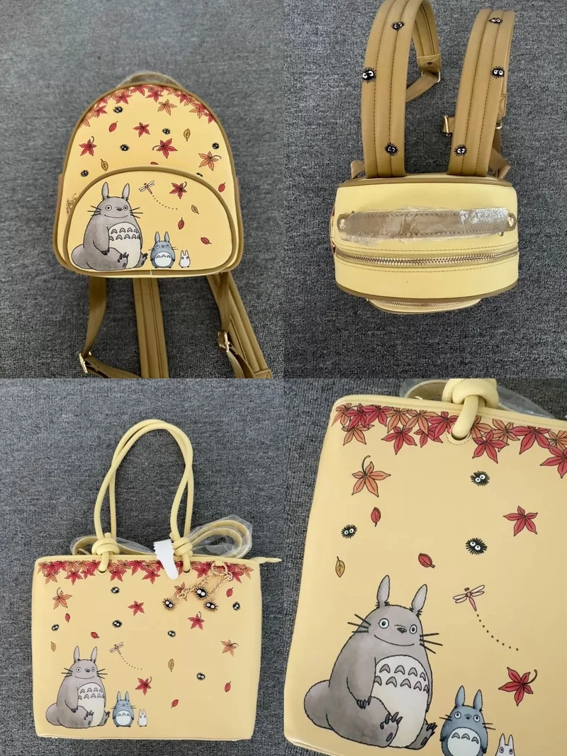 Cute Forest Spirit Animal Mini Backpack Autumn Maple Leaf Print Small Rucksack Kawaii Cartoon Pattern Daily Casual Shoulder Bag
