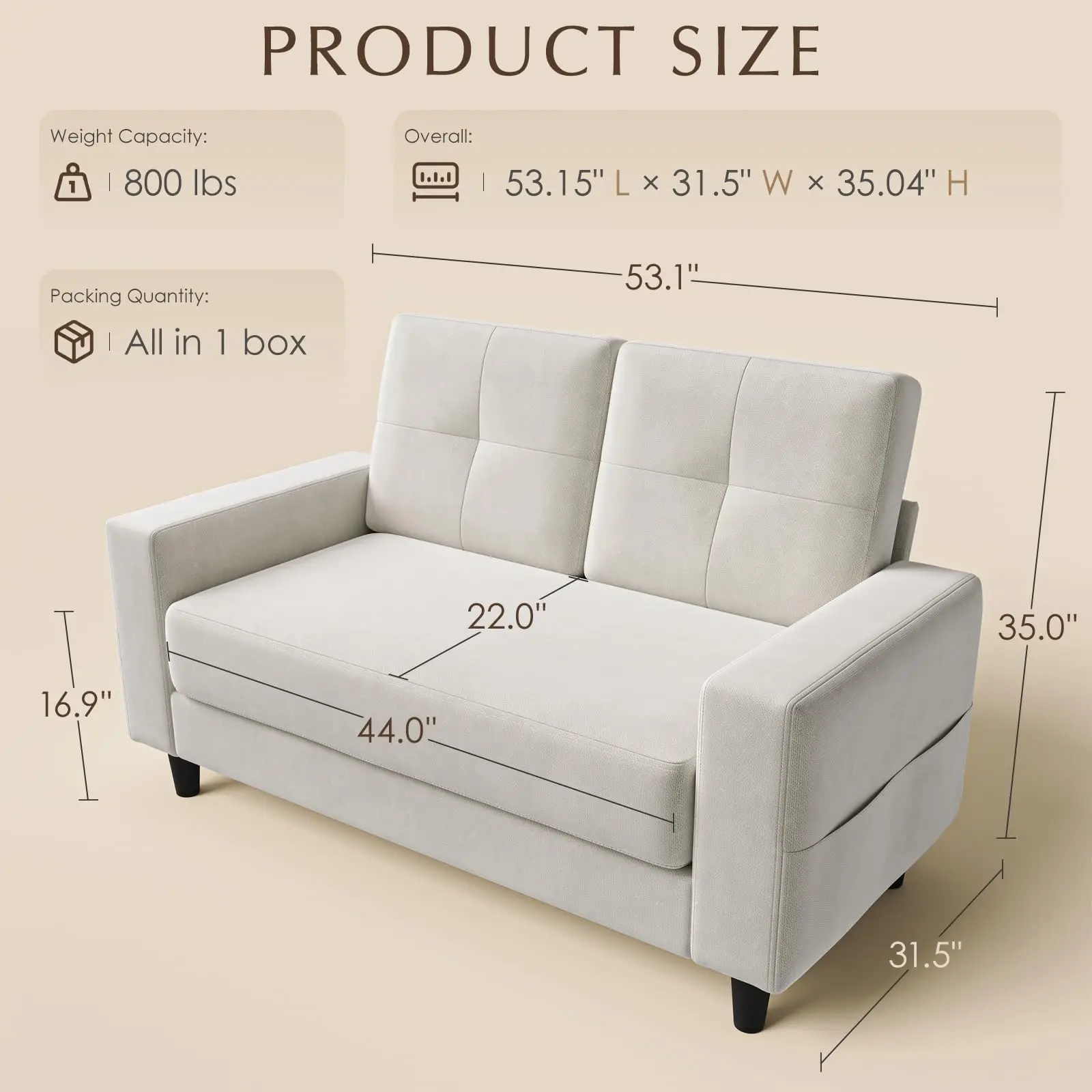 Sofa inch Seat Small Couch for Small Space ” Thick Seat Sofas for