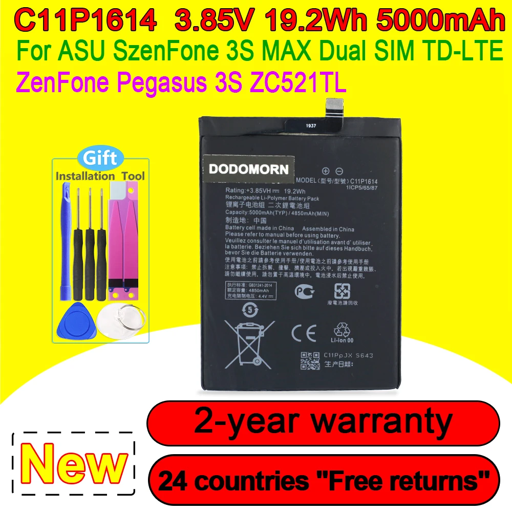 

In Stock C11P1614 5000mAh Battery For ASUS ZenFone 3S MAX Dual SIM TD-LTE ZenFone Pegasus 3S ZC521TL X00GD