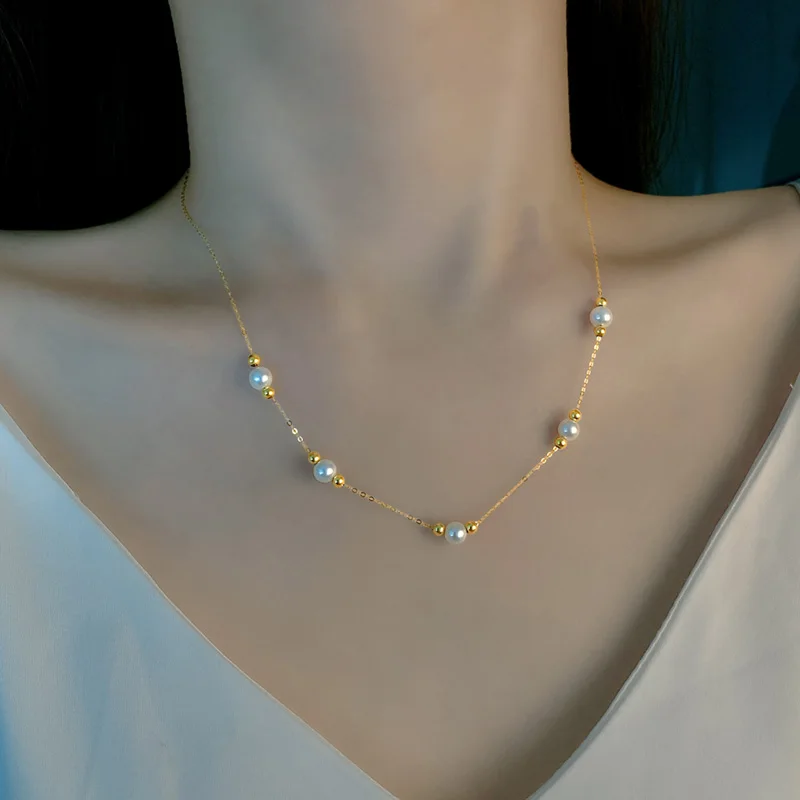 

NYMPH Real 18K Gold Necklace Fine Jewelry Pure AU750 O Chain Freshwater Pearl Pendant Trendy Party Gift For Women X597