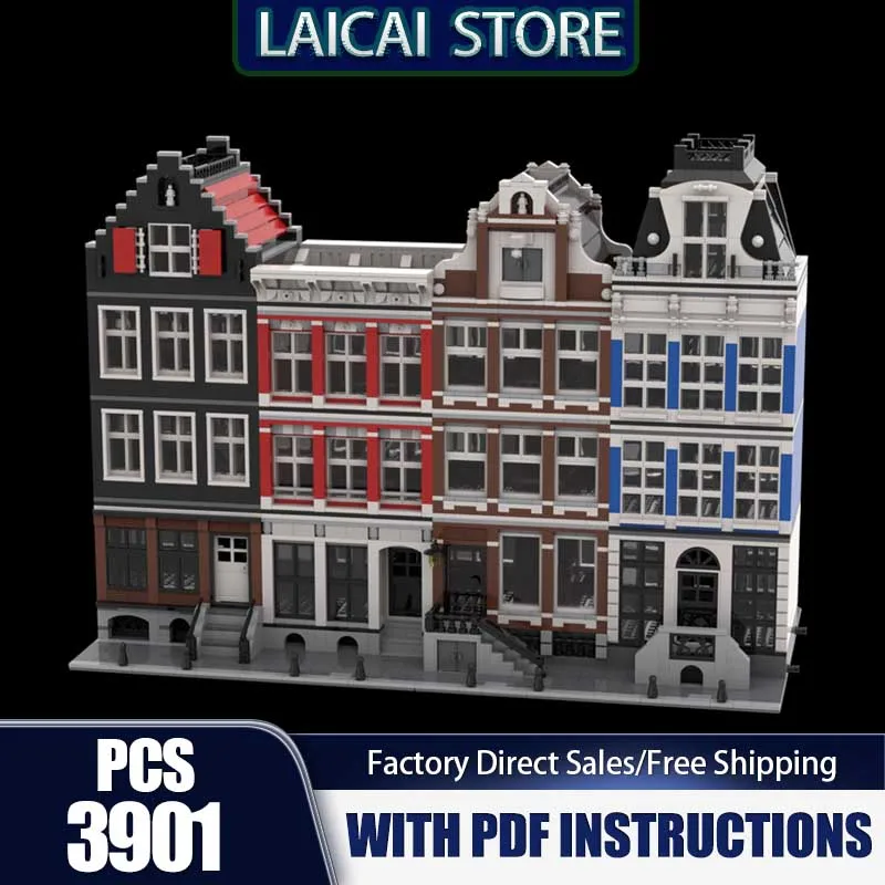 Stad Street View Model Moc Bouwstenen Amsterdam Canal House Model Technologie Blokken Cadeau Kerst Speelgoed DIY Montage