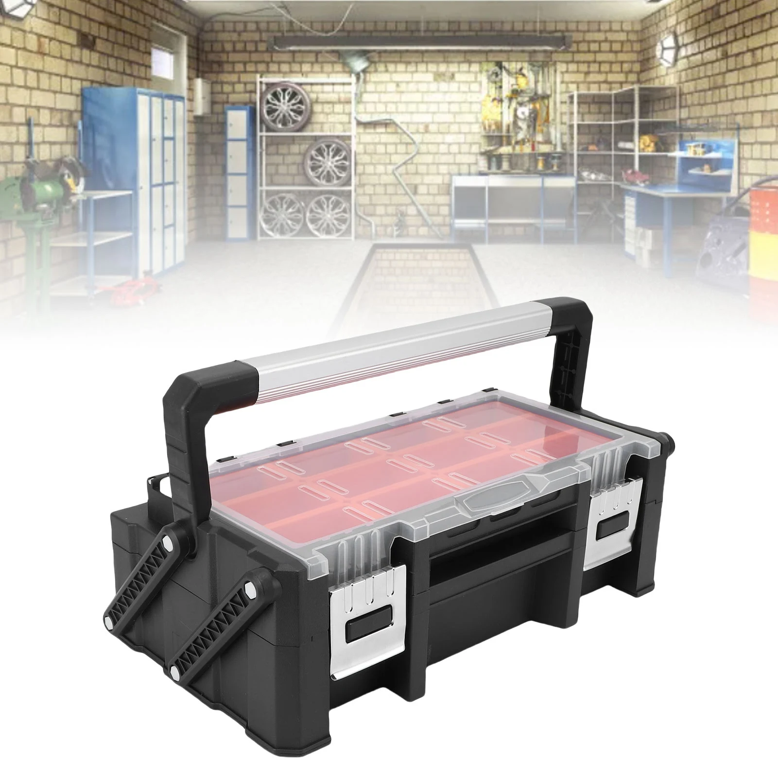 Small Parts Organizer 2 Layer 18 Compartments Multi Functional Electronic Tool Box for Screws Nuts Bolts Drill Bits Wire Termina