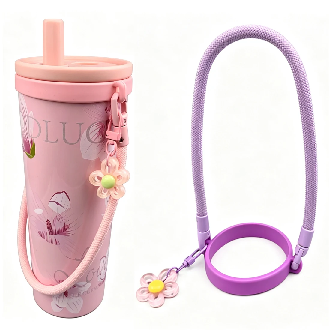 1PCS Water Bottle Handle Strap Compatible with 8-40oz Owala Stanley HydroJug Tumbler with High Elasticity Silicone ring Cup DIY