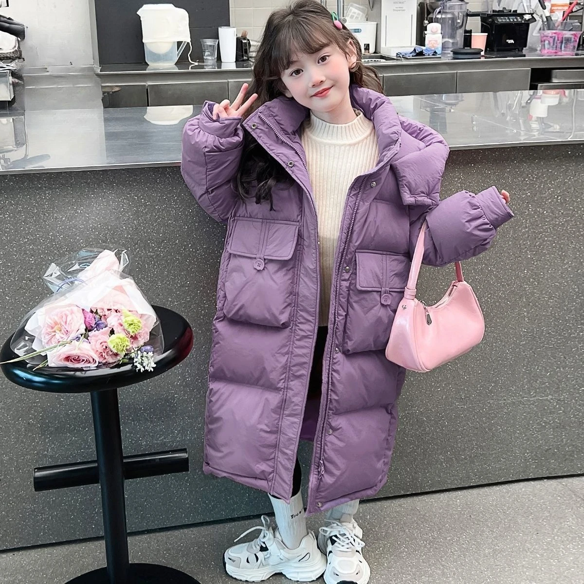 

【Новинка зимы 2025】Модный модный детский пуховик, длинная зимняя верхняя одежда выше колена для больших детей, официальная распродажа