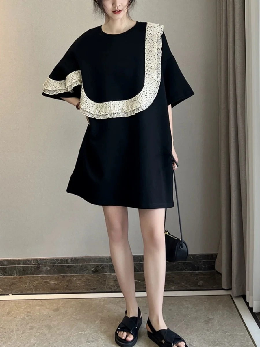 Lâche décontracté ort Sve t-shirt Dr femmes grande taille coréen Sle été Design Sense Dr a-ligne jupe coton mélange