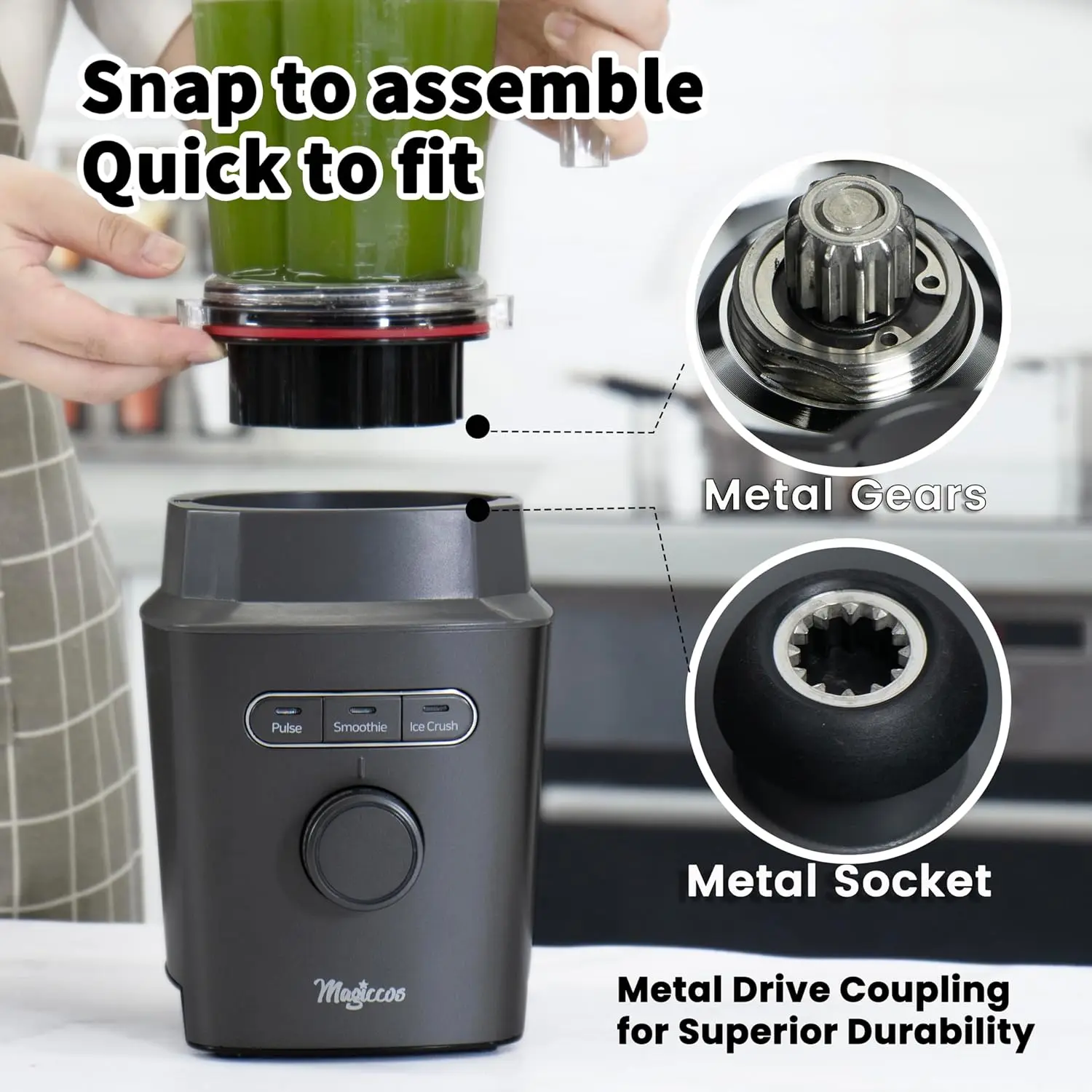 خلاط كونترتوب عالي السرعة - محرك 1000 وات 25000 دورة في الدقيقة، وعاء 51 أونصة وكوب سفر 14 أونصة، تحكم متغير السرعة، للمخفوقات والعصائر