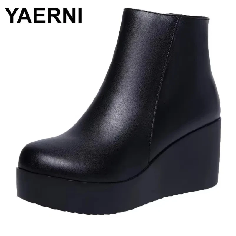 

2025 Genuine Leather Autumn Winter Boots Shoes Women Ankle Boots Female Wedges Boots Women Boot Platform Shoes Warm