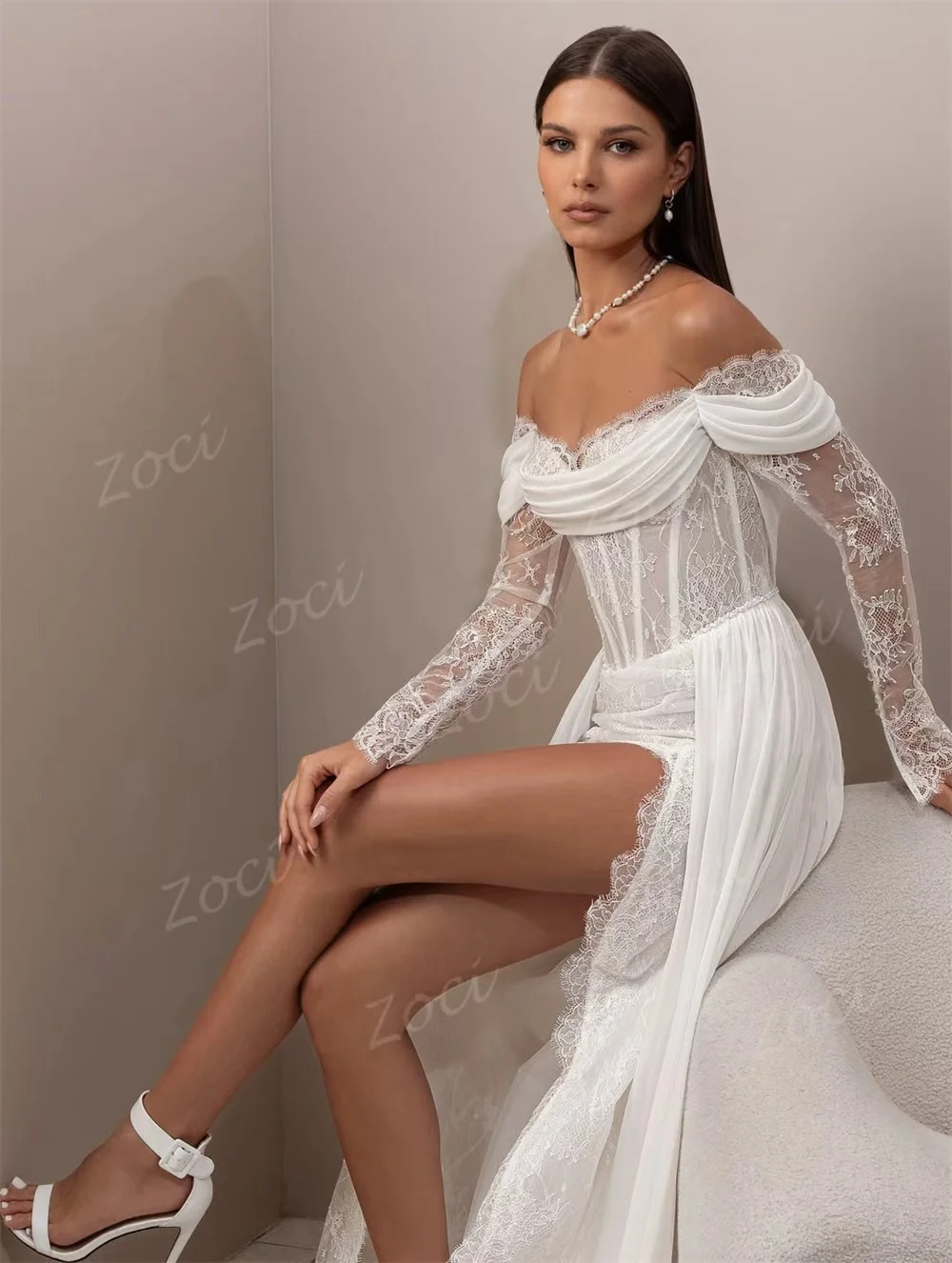 조시 빈티지 레이스 비치 웨딩드레스 롱 A라인 하이 슬릿 신부 드레스 베스티도스 데 노비아 보다 코르셋 브라이덜 가운 맞춤 제작