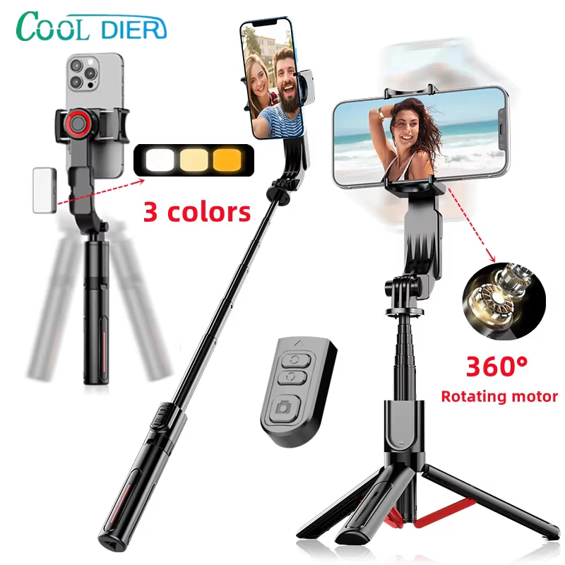 COOL DIER New Gimbal Stabilizer Selfie Stick With Tripod Led Light For Phone Stand Monopod Smartphone Anti Shake Video Record