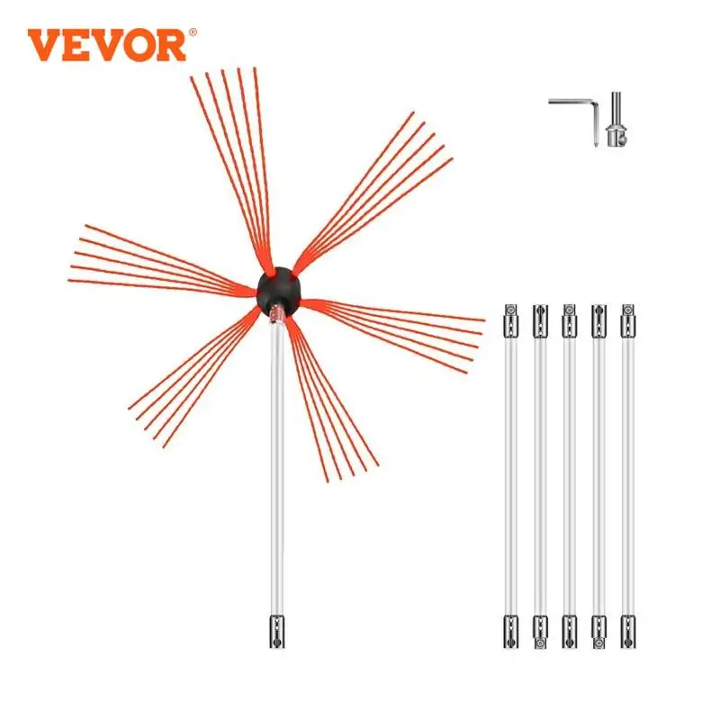 VEVOR Chimney Cleaner Sweep Kit Nylon Electrical Drill Drive Flexible Rod Rotary Brush Head for Sweeping Away Flue Chimney Soot