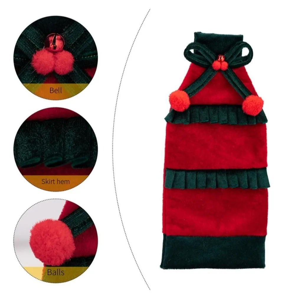 Bow Ruffled Christmas Velvet Bottle Cover 30cm 11.81in Bowknot Wine Bottle Cover Elegant Velvet Beer Bottle Cover X-mas Party