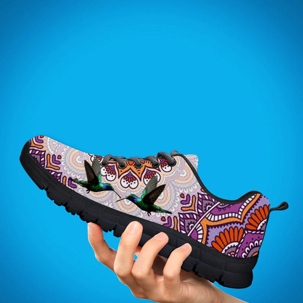 Boho Hummingbird Design Luxury Brand Fashion Sneakers Comfortable Lace-up Outdoor Shoes Animal Print Zapatos Planos