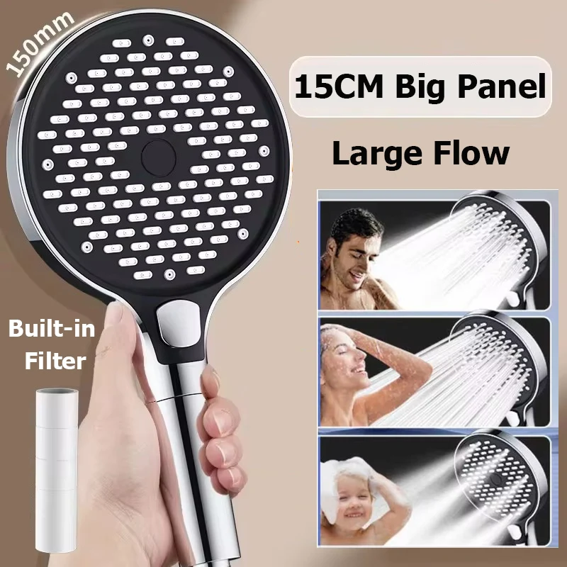 Upgraded 15CM Big Panel Pressurized Shower Head Filter Water High Pressure Spray Nozzle Filtered Shower Bathroom Accessories