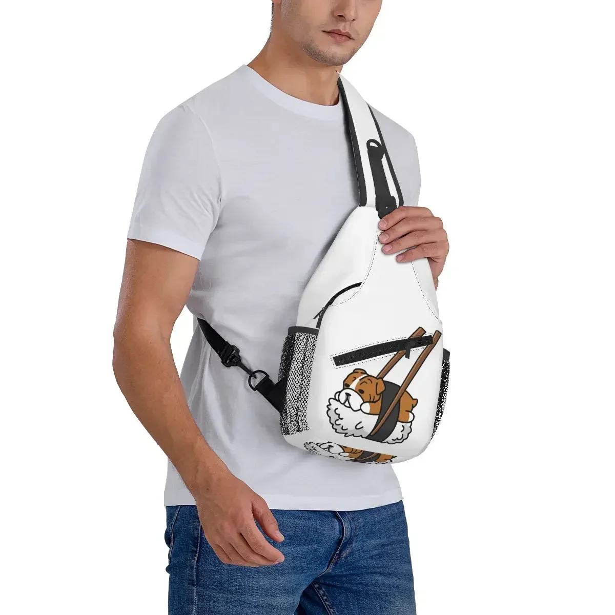 مضحك السوشي الإنجليزية البلدغ حقيبة الصدر الرجال الرافعة Crossbody على ظهره حقيبة صدر للرجال السفر المشي لمسافات طويلة Daypack حقيبة كتف