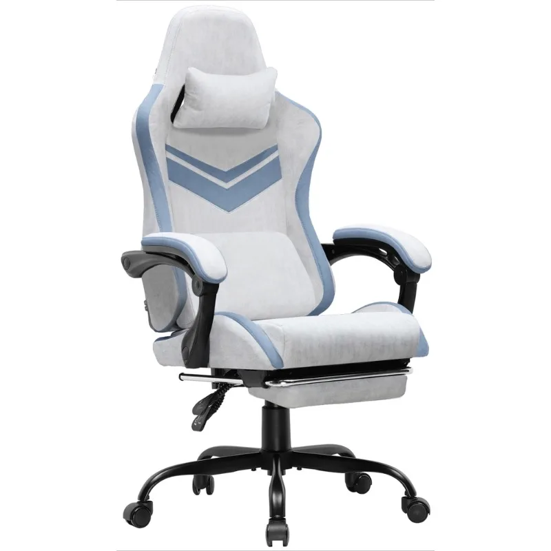 

Gaming Chair Ergonomic Fabric Reclining Chair with Footrest, Adjustable Height, Gray/Blue gaming chair computer chair