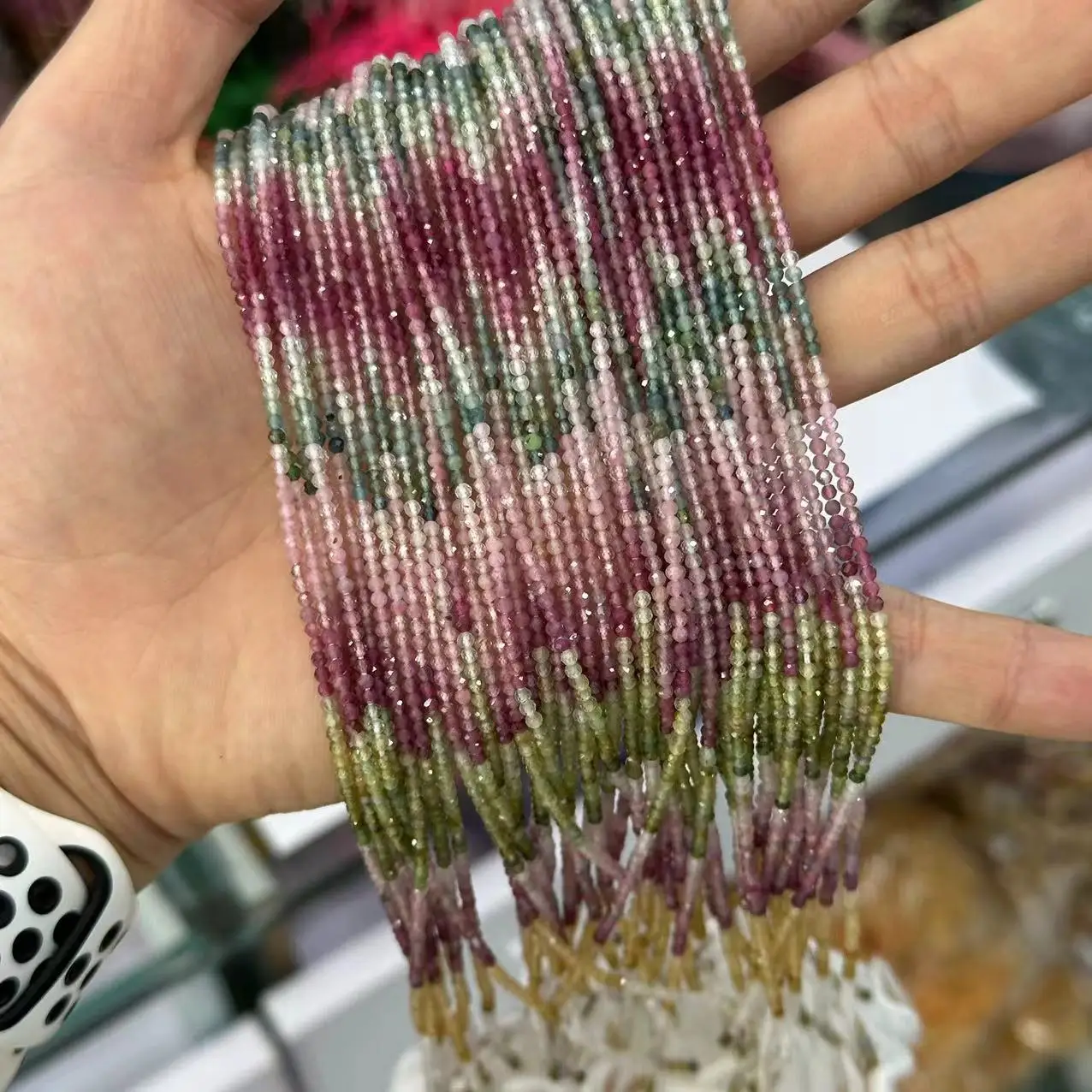 Natural Color Tourmaline Small Cut Loose Beads 2mm Color Separation Transparent Watermelon Tourmaline Beads Millet Beads