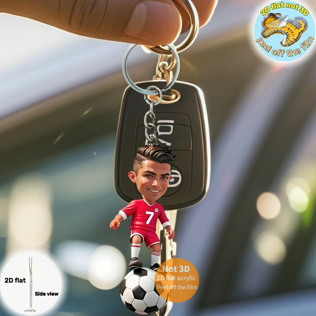 C Ronaldo Football Star Pendant Keychain Soccer Player 2D Flat Acrylic Ornament Charms Hanging Decora for Bag Festive Party Gift