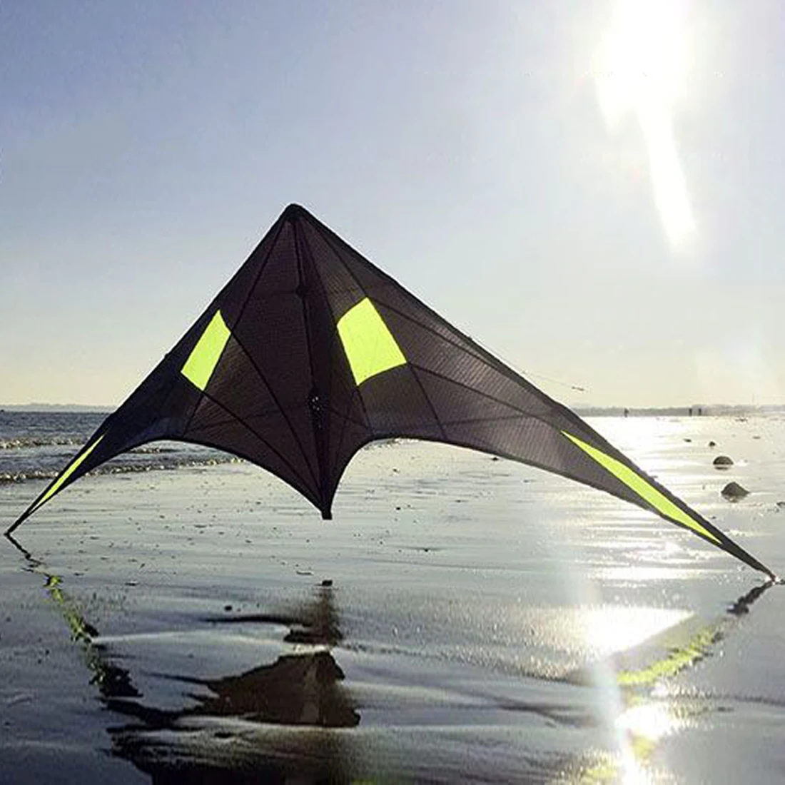 9KM Freilein 2.34m 2 สายกายกรรม Kite Professional Stunt Kite Blackjazz III Beach สายรัดข้อมือ + 2x30mx150lb Spectra เส้น + กระเป๋า
