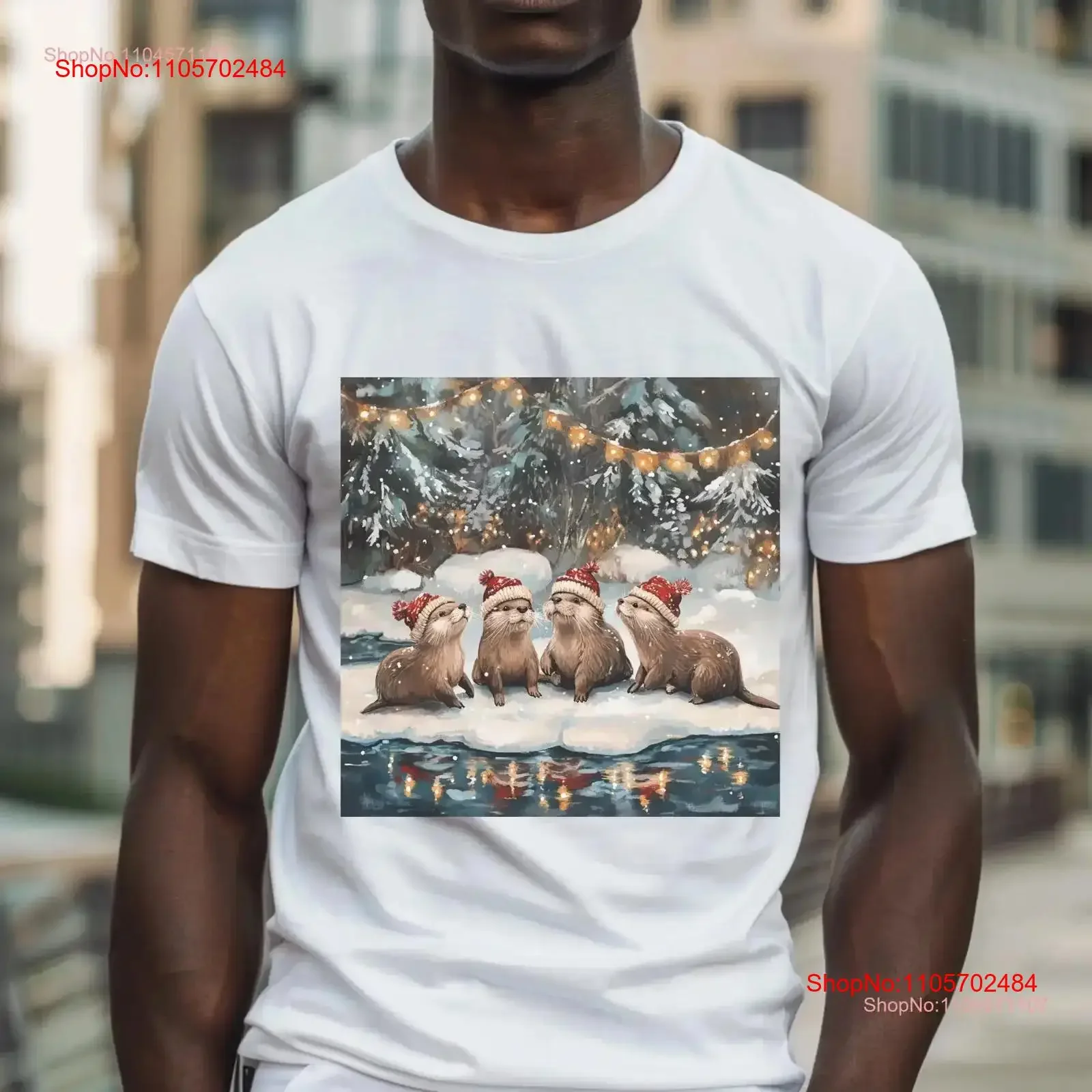 T-shirt Jolly Otter Celebration, thème Noël, motifs de loutres, idées artistiques, graphique vintage délavé, confortable, streetwear homme