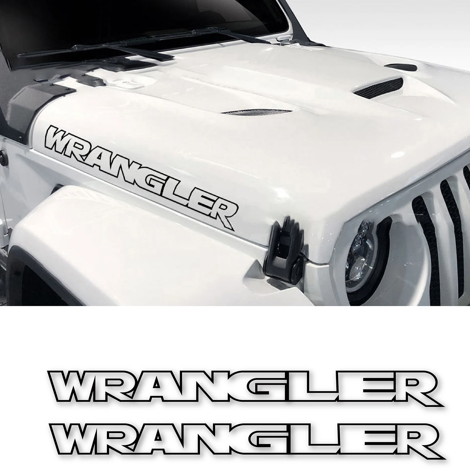 2PCS For Jeep Wrangler Engine Letter Hood Bonnet Sticker Vinyl Film Decals Modification Auto Styling Accessories