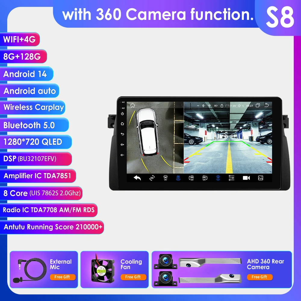 Hizpo 8+128G Carplay Android autoradio voor BMW E46 1999-2005 multimediaspeler 4G WIFI AI spraakbesturing RDS 2 Din stereo head unit