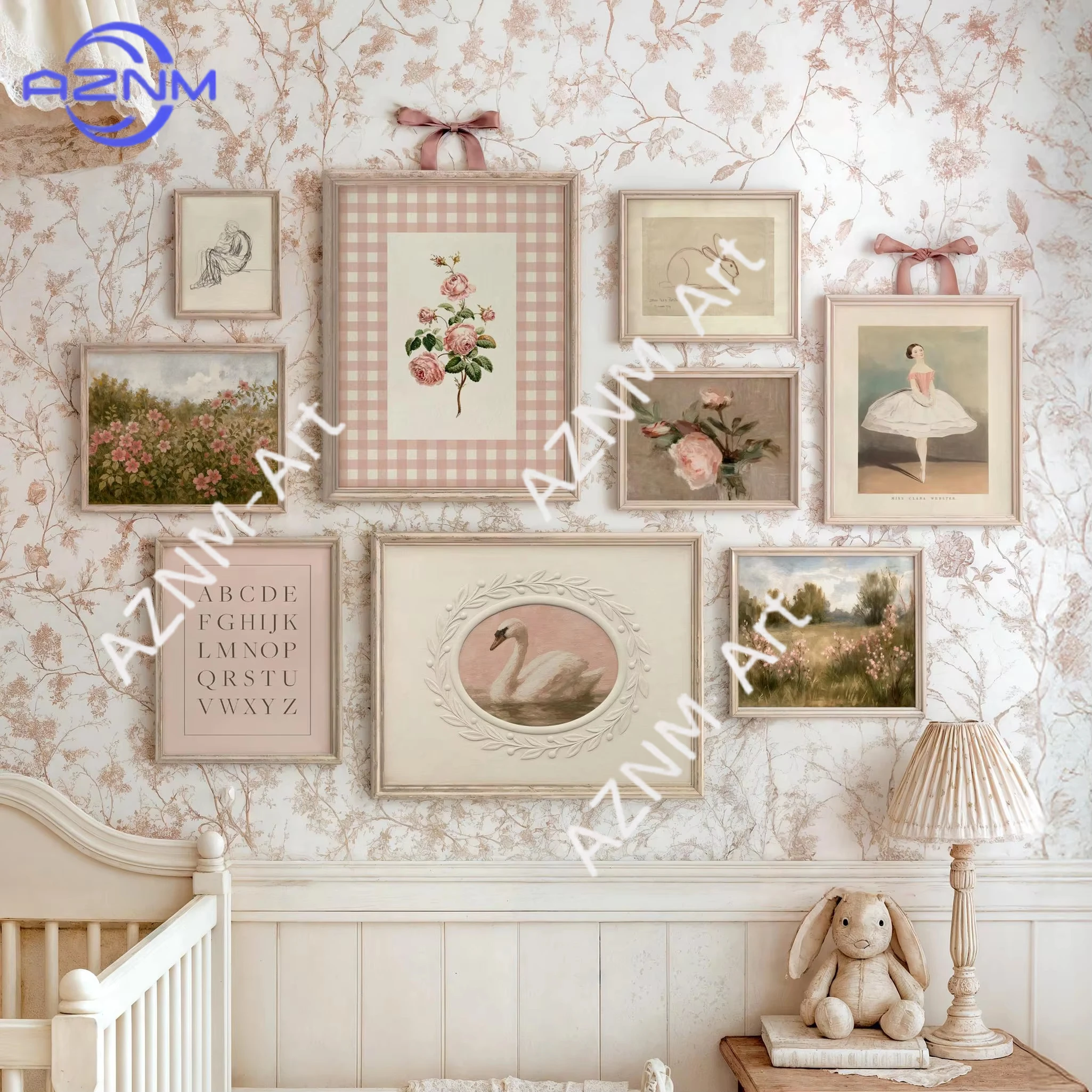 1 Stück, Retro-Rosa Kinderzimmer-Kunstposter, Vintage-inspirierte Mädchenzimmer-Dekoration, Leinwanddruck, Gemälde, Dekoration, Geschenk, Poster, Kinderzimmer-Wanddekoration