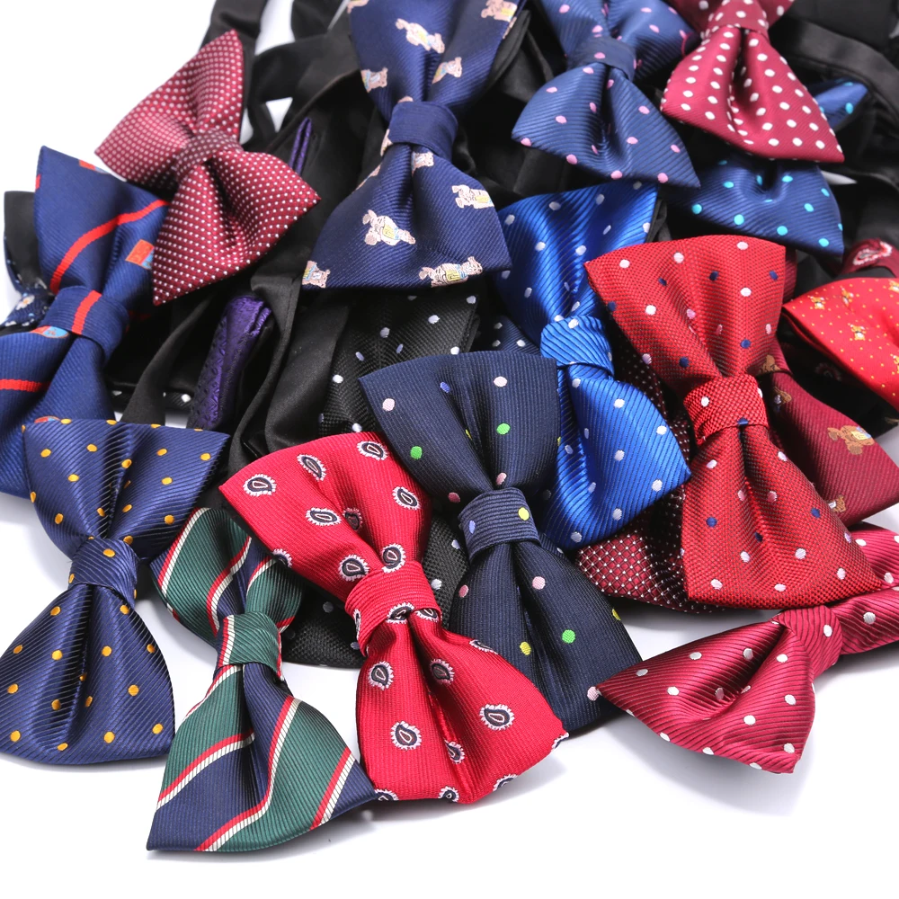 Adjustable Pre-tied Bow Tie For Men Purple Black Yellow Dots Stried Double Fold Bow Ties Waterproof Wedding Business Bowtie