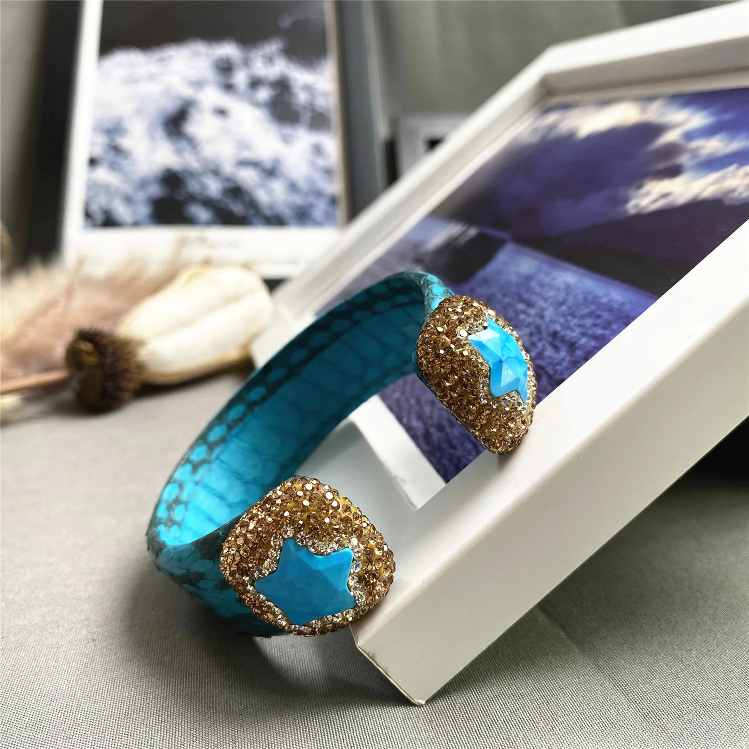 Small star turquoise ladies bracelet blue leather light luxury niche temperament fashion all-match explosive accessories