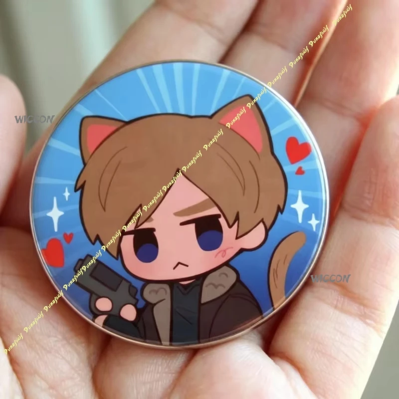 Q Version Resident Cat Ear Evil Leon Pinback Buttons Set Game Character Round Badges Cosplay Accessories Backpack Pins Fans Gift