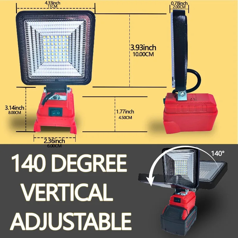 

Suitable for Makita/DeWalt/Milwaukee 18/20V Li-ion Battery with Dual USB Ports for Emergency Situations Wireless LED WorkLight