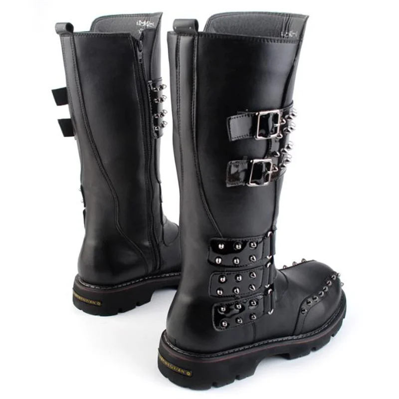 punk Over Knee High Boots Mens Military Boots Natural Cow Leather Men Long Waterproof Snowboots Equestrian Motocycle Boots