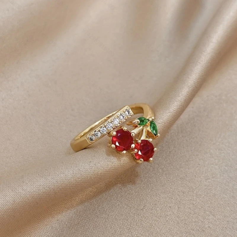 خاتم جديد رائع على طراز الكرز الزركوني المتلألئ، مناسب لهدايا مجوهرات الحفلات اليومية للنساء