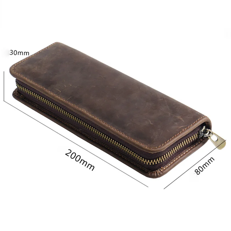 Handmade Genuine Leather Pencil Bag Vintage Retro Style Cowhide Zipper Pen Case School Bag Glasses Case Office Stationery Gift