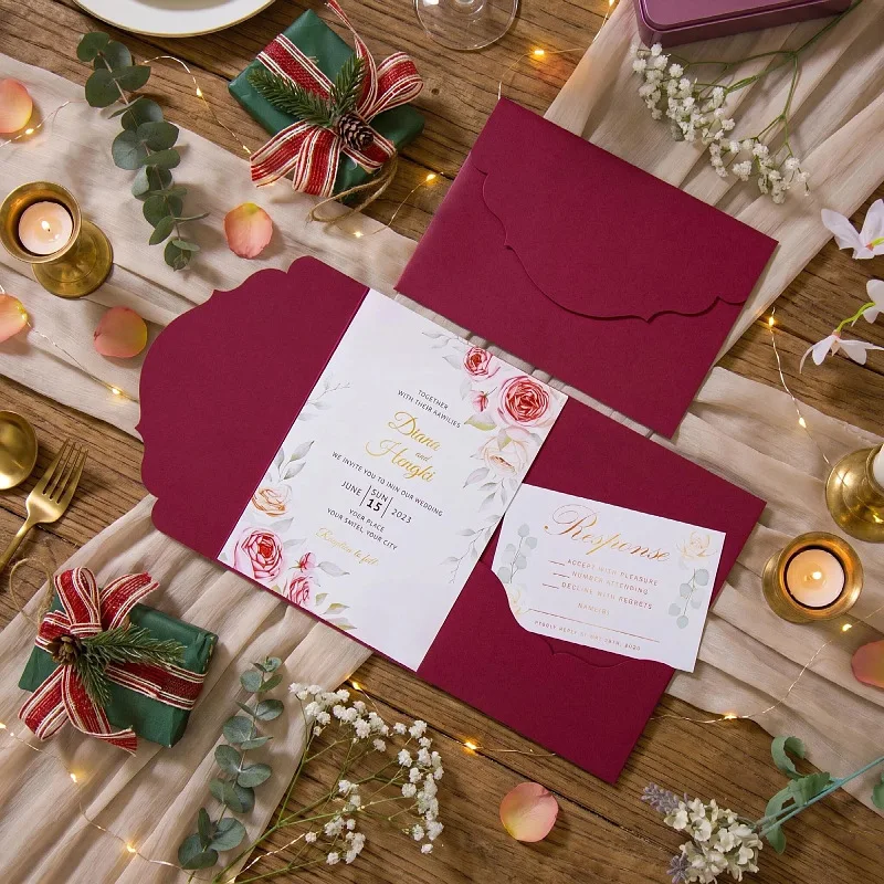 50pcs 18×13cm Tri-fold Envelope for Wedding Invitation Small Business Stationery Party Gift Storage Bag High-grade 250g Paper