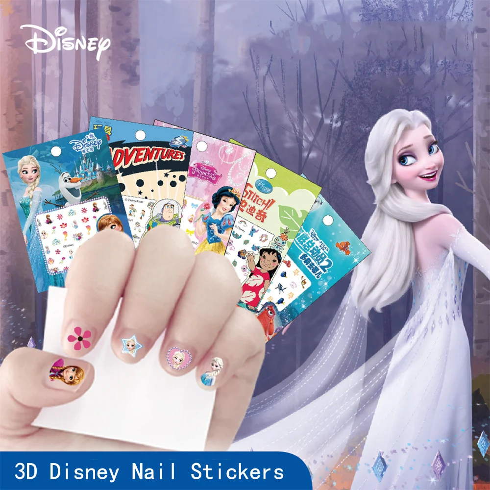 5PCS Cute Disney Nail Stickers Princess Mickey Frozen Stitch Cartoon Decal DIY Nail Art Decoration Decal Kawaii Girls Party Gift