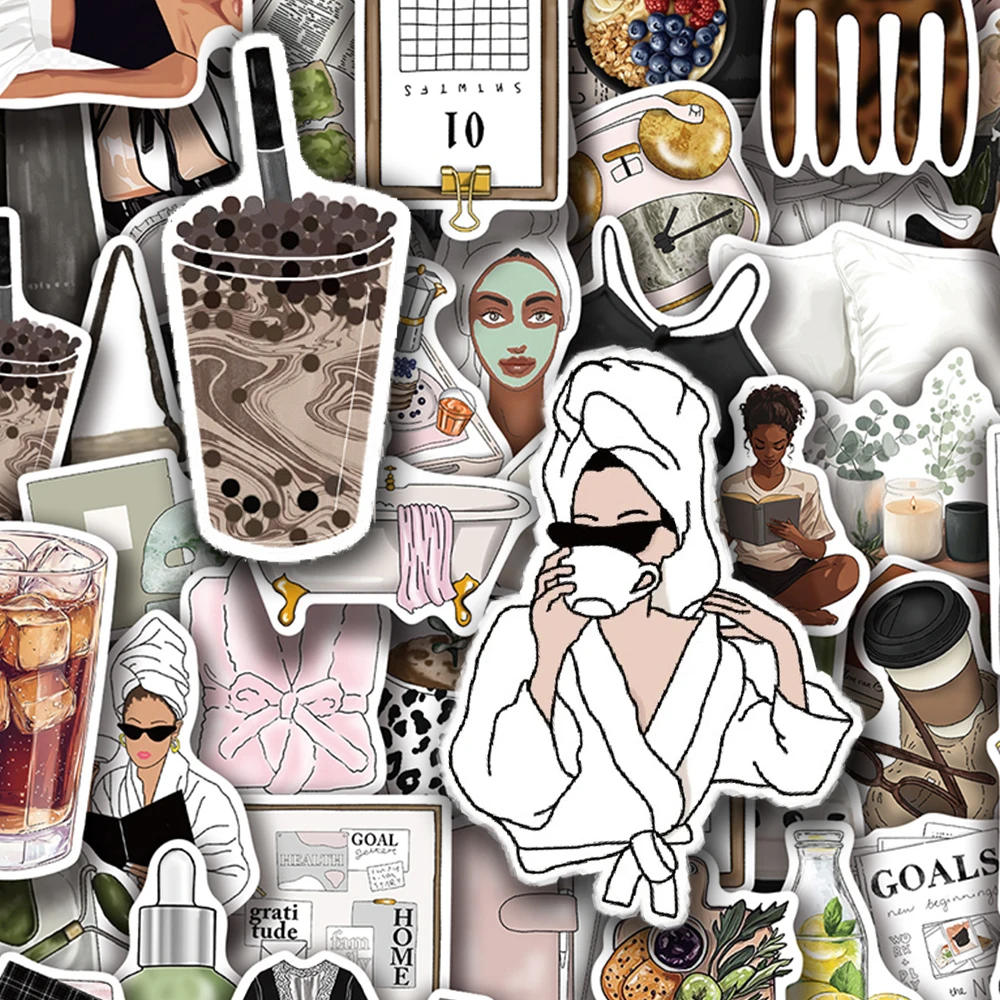 

10/30/50pcs Cartoon Clean Girl Aesthetic Stickers Ins Style Watercolor Art Sticker Luggage Suitcase Phone Case Decals Decoration