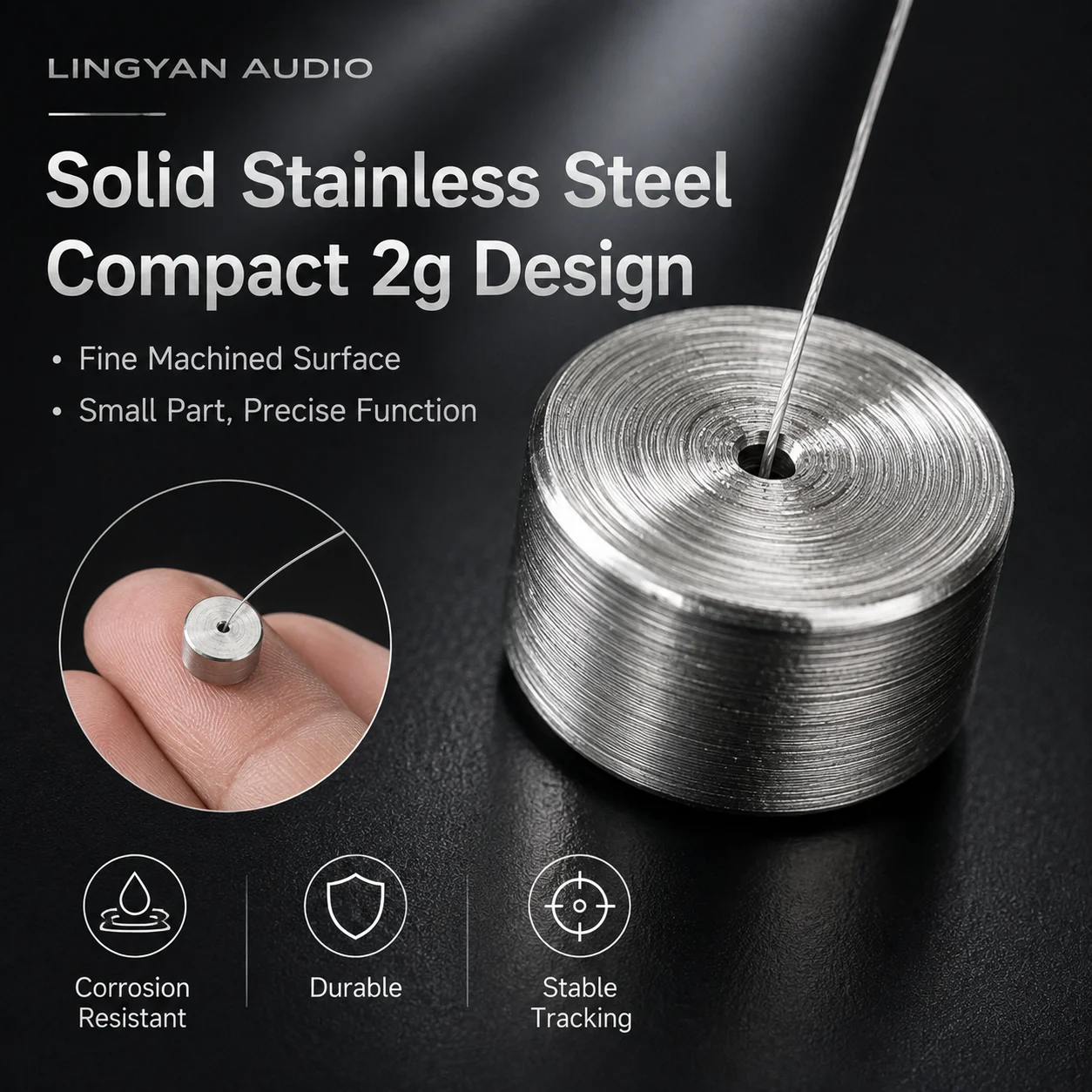 LINGYAN AUDIO EMT Turntable Anti-Skate Weight 2g Stainless Steel Tonearm Counterweight with Nylon Thread