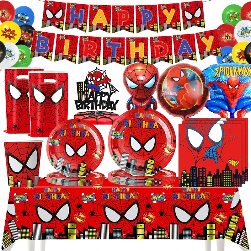 Spiderman Balloon Birthday Party Decoration Spidey And His Amazing Friends Event Supplies Disposable Tableware Banner For Kids