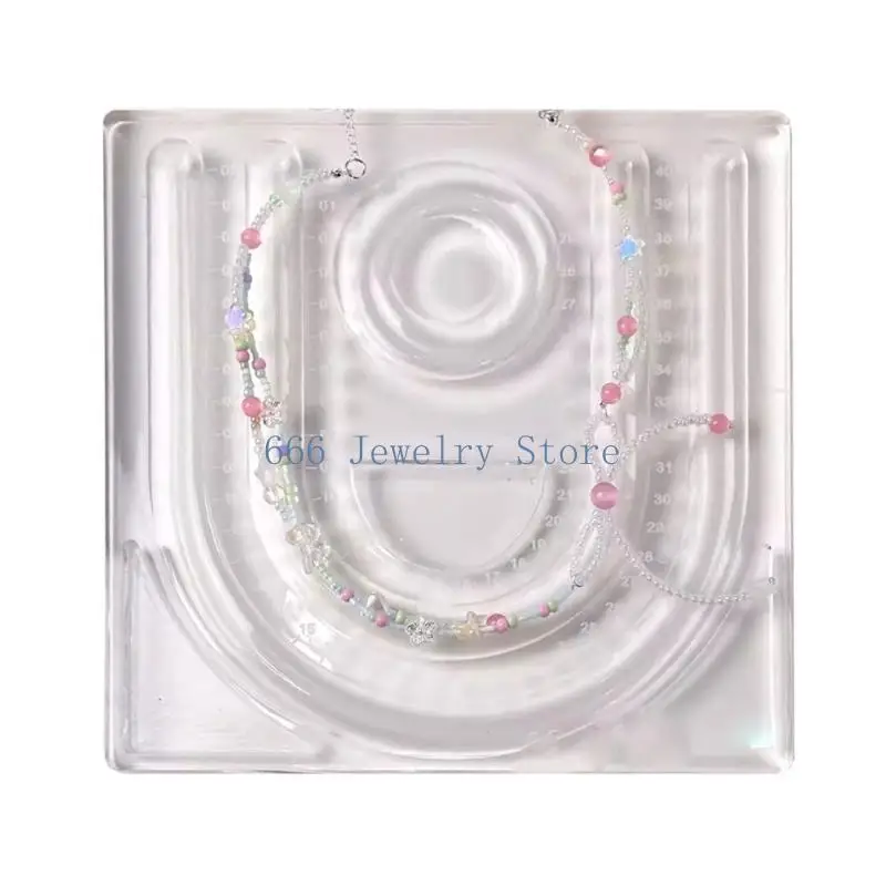 F2TD Professional Beadwork Platform Necklace Designs Mat Acrylic Jewelry Beading with Circular and Straight Grooves