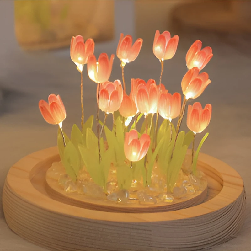 9/10Pcs Tulip Night Light Battery Operated Tulip Flower Table Lamp DIY Simulation Tulip LED Nightlight Handmade Bedside Light