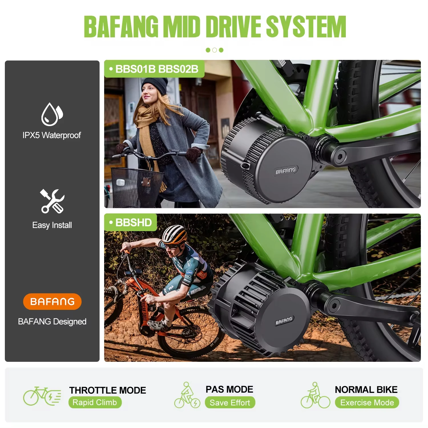 Bafang 미드 드라이브 모터 전기 자전거 변환 키트, BBS01, BBS02B, M315, M615, M215, 36V, 48V, 250W, 350W, 500W, 750W