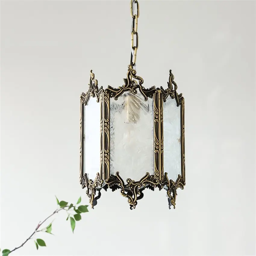 French vintage brass pendant lights stained glass bedroom bedside dining room bar carved court