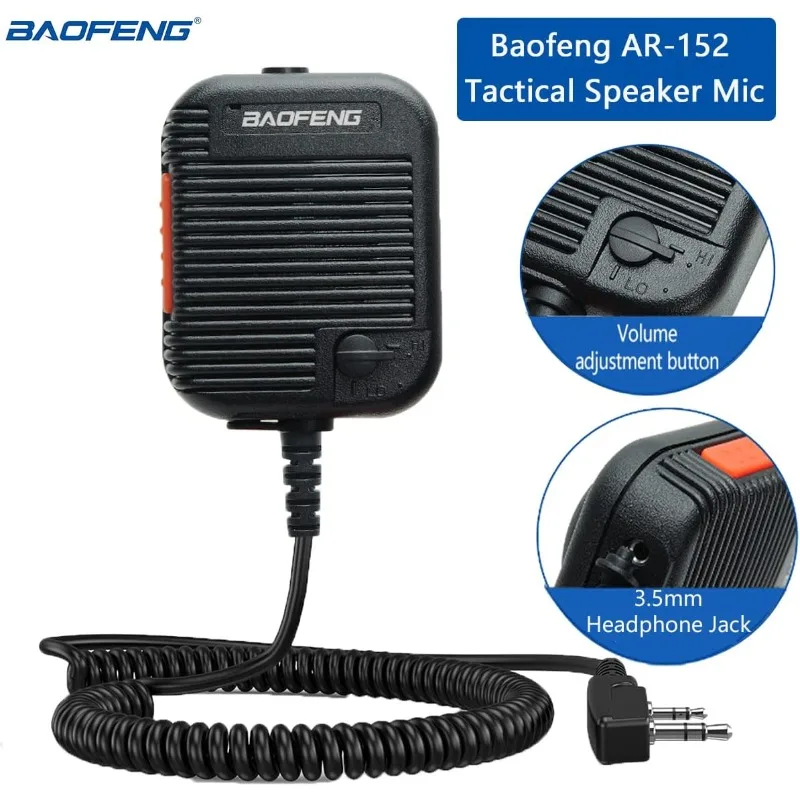 BAOFENG BS-UV25 Tactical Speaker Mic Handheld Speaker with Volume Adjustable for BaoFeng AR-152 UV-5R TYT Kenwood Walkie Talkie