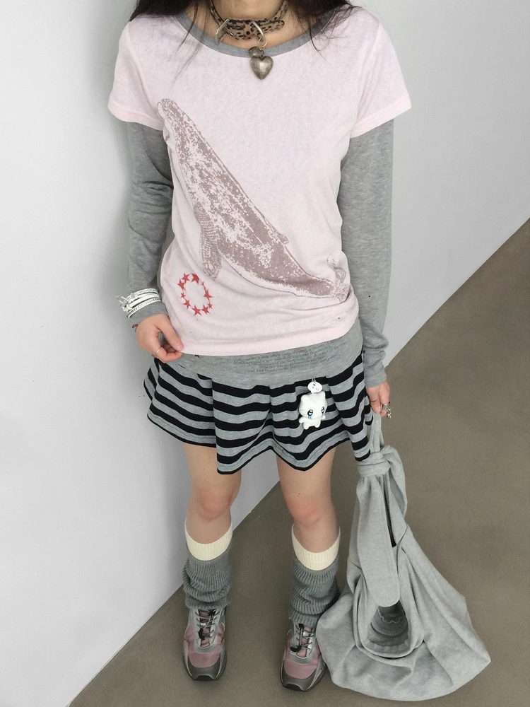 

Innood Silent We Lightweight Long Sve round Ne T-irt Embroidered Printed Casual Loose Fit Women's Spring Top